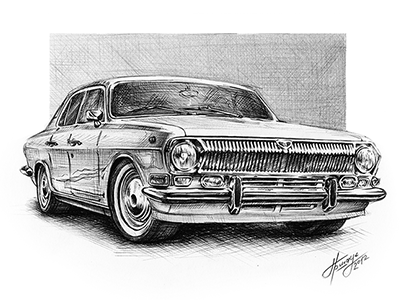 Sketch car GAZ 2401 "Volga" car illustration paints paper sketch thanks ussr