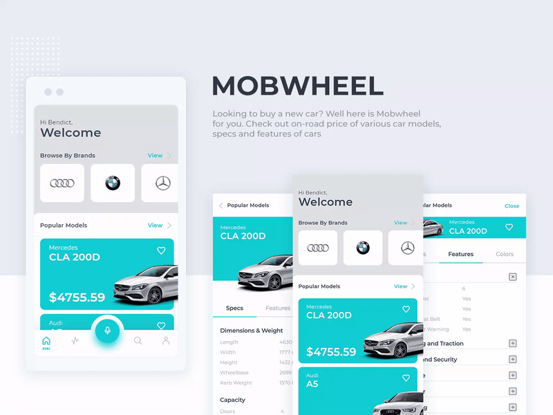 Mobwheel: App for car showcase adobe xd animation car interaction mobile app showroom ui design