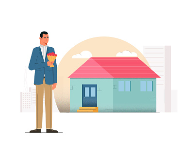 engaged character cloud engaged flowers house illustration man motion motiongraphics suit