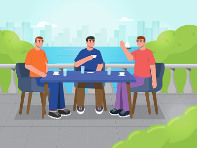 Friends meeting 2d animation character coffee flat friends fun graphics happy illustration meeting motion motion graphics youth