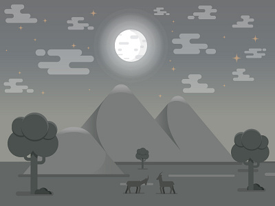 Moonlight clouds dark gazelle moon mountains night sky trees wild