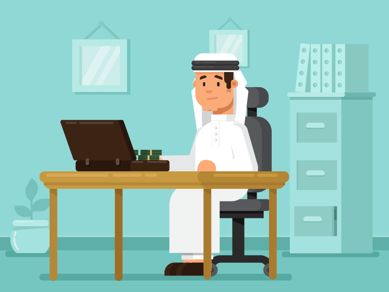 rich man arab 2d business office money graphics character motion illustration
