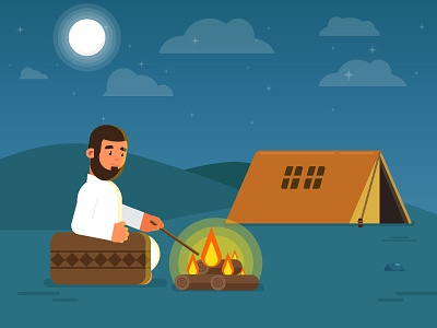 Desert Man 2d camp clouds desert fire gif graphics illustration moon motion night tent
