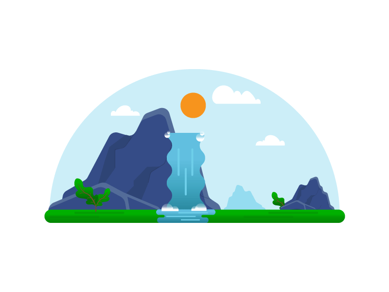 Waterfall waterfall plant sky clouds mountain flat illustration graphics motion 2d