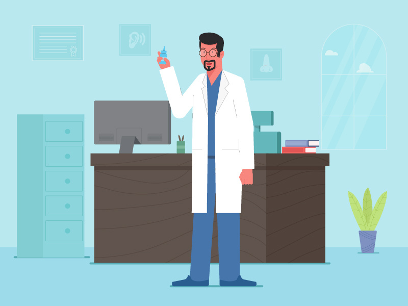Doctor flat computer advice nose character 2d illustraion medical health office doctor