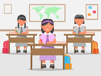 Little Students 2d books character class cute desk girls graphic design illustraion kids learning motion school study