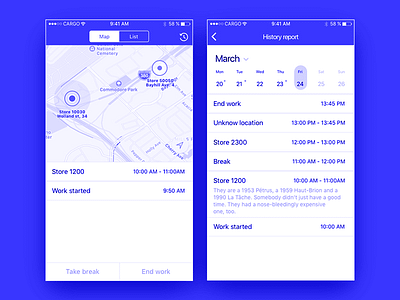 Klein blue app blue ios map time tracker