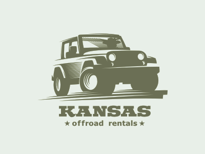 Logo Kansas auto automobile automotive car identity illustration jeep letterpress logo offroad safari t shirt tour tourism. transport vector