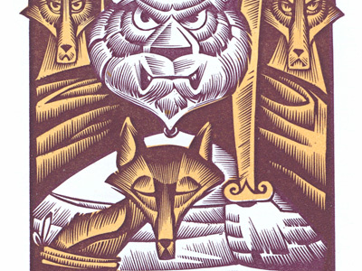 Reynard Fox Letterpress Print animal bear character fox illustration knife letterpress logo skull sword type typography wolf воок