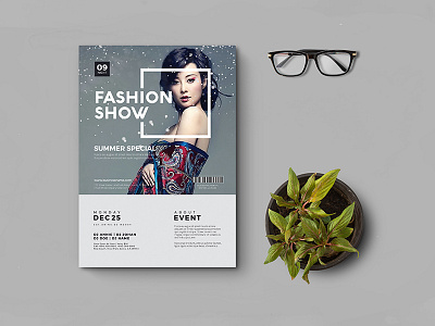 Modern flyer or poster template for fashion show with top models