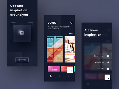 Exploration - save and browse all your inspiration in one place app application camera capture color dark design inspiration ios mobile moodboard ui url