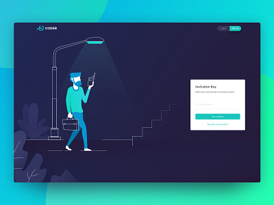 Coder Invitation Page cloud code ide illustration invitation technology ui working
