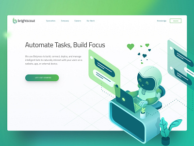 Bot Ai Hero ai automation bot chat illustration isometric landing robot tech web