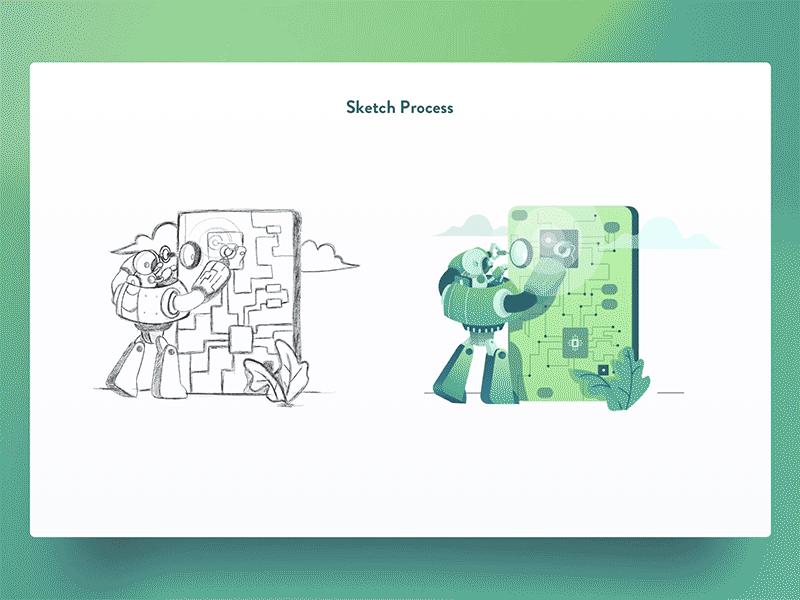 Big Bot Sketch Process ai automation bot cute icon illustration isometric tech web