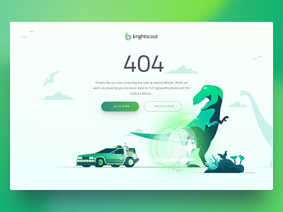 Brightscout 404 Page version 2 404 delorean dinosaur error hero illustration lost page missing page time travel trex