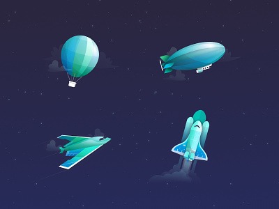 Pricing Illustration for Coder hot air balloon icon illustration pricing rocket space space shuttle spacecraft stealth zeppelin