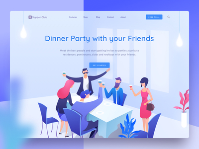 Dinner Party club dinner illustration landing meeting party restaurant web
