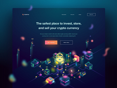 Rantai Landing Page blockchain crypto currency factory illustration isometric landing mining wallet web