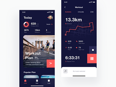 Workout App Exploration activity app cycling fitness gym health heart rate iphone x map music running sport stats track workout