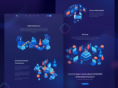 Syscoin - Arbitrated Escrow Page bitcoin blockchain crypto crypto currency escrow ethereum finance hero illustration isometric landing wallet