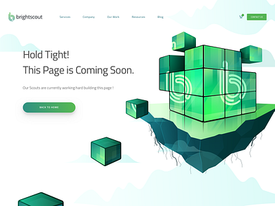 Brightscout Coming Soon coming soon cube header hero illustration island isometric landing page rubiks