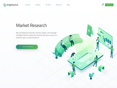 Market Research Hero discussion header hero illustration isometric landing market research teamwork