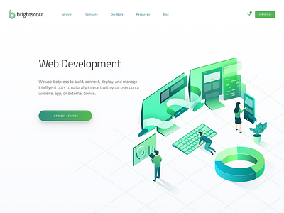 Web Development Hero Illustration app character chart development hero illustration isometric landing stat ux web