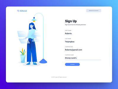 Joule Sign Up Page design electricity flat form hero illustration login minimal page register signup