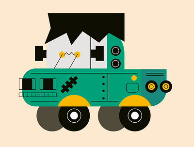 Uh oh..Frankie is loose again... characters color frankenstein graphic halloween illustration inktober minimal truck vector