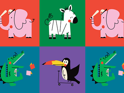Animals animal animals character characters color crocodile design elephant graphic illustration minimal tucan zoo