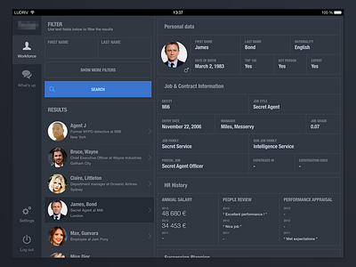 HR dashboard app dark dashboard data flat hr ios ipad table