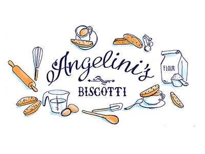 Angelini's Biscotti hand lettering logo watercolor