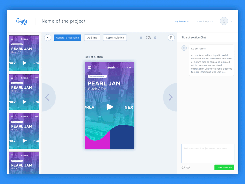 Gigvy app collaboration design mobile project prototyping ui ux workflow platform