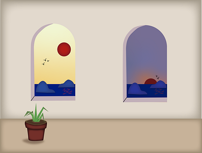 Window art design flat graphic design illustration sun sunset web window