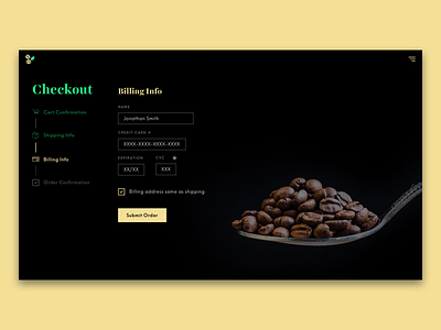 Daily UI 002 billing check out coffee credit card daily ui desktop form ui