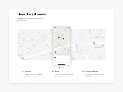 How does it work - Taxi app clean landing page map minimal product page taxi ui ux web website