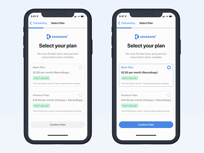 iOS Select Plan Page