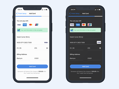 Payment Details / Add Card Page