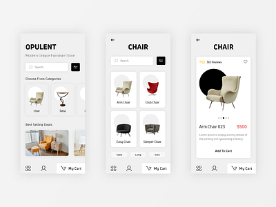 Opulet Furnitures interface design mobile app shopping app ui design user friendly ux design