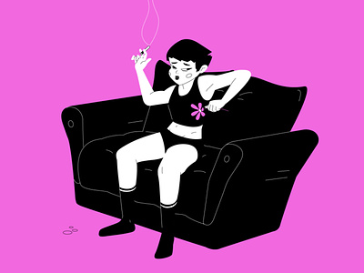 Sofa Tuesdays. 2d character cigarette flower illustration leasure panic studio sad sofa
