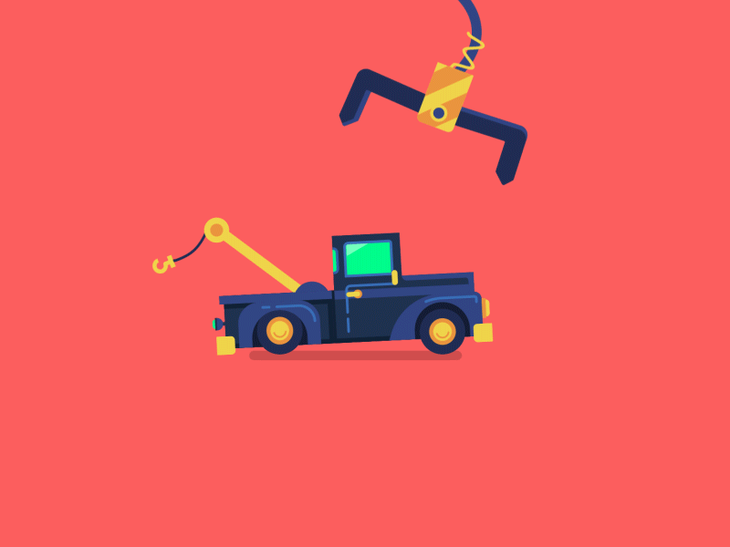 Junkyard Rumble 2d ae file animation flat freebie gif motion graphic project file rig tires tow truck truck