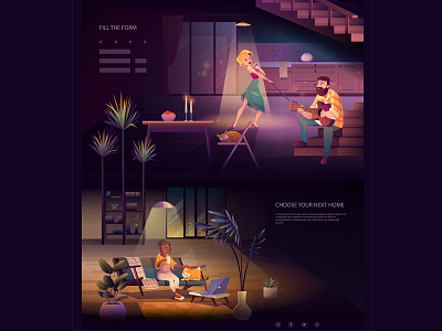 RentHouse website illustrations app branding couple cozy design graphic design home house illustration landingpage romantic ui ux vector website