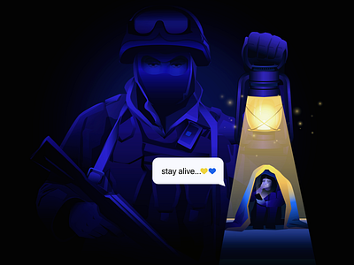 Vector illustration. Stay alive. blue branding cry design girl graphic design illustration light night peace soldier ukraine vector war woman yellow