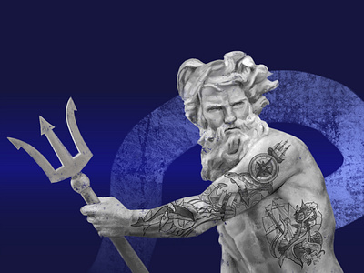 Neptune illustration for tattoo studio branding