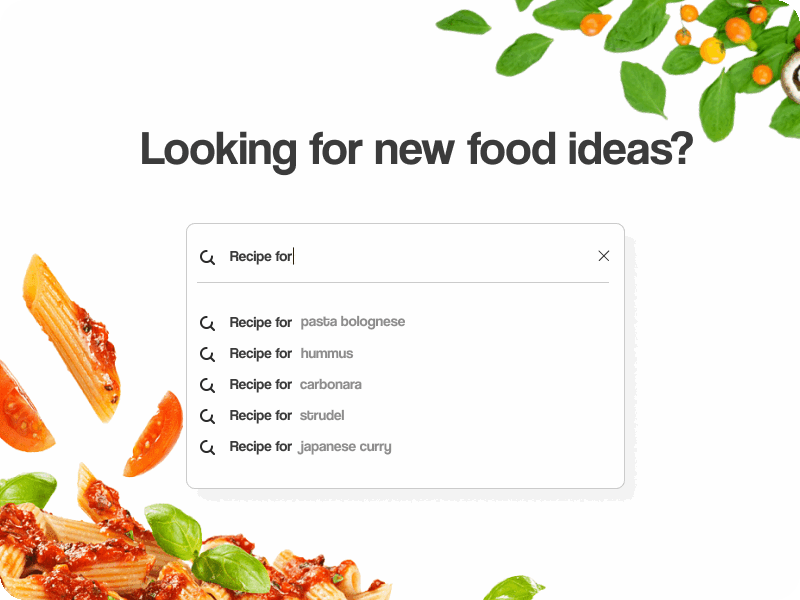 Food recipe search bar browser dailyui dailyuichallenge food graphicdesign italian pasta searchbar ui ux