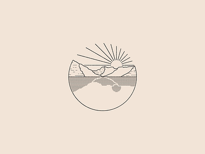 Sunset clean design flat illustration line mountain sun vector