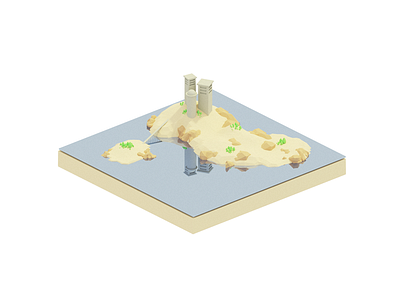 Island 3d architecture b3d illustration island isometric lowpoly nature render trees water