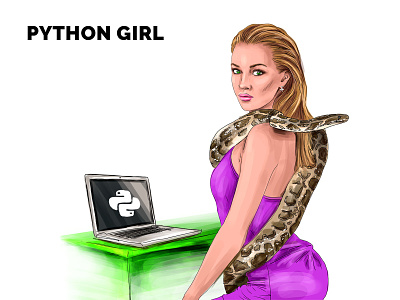 Illustration for programming courses. Python art courses design drawing girl illustration programming python