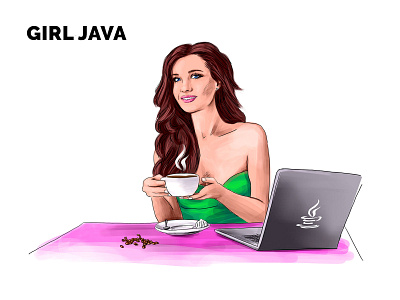 Illustration for programming courses. Java art courses design drawing girl illustration java programming