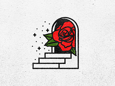 Roses by the Stairs arch blink 182 doorway floral green illustration logo lyrics portal red rose roses stairs steps tattoo traditional vector art